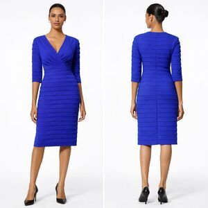 Adrianna Papell Women's Royal Blue Tiered Sheath Work Career Dress Size 8